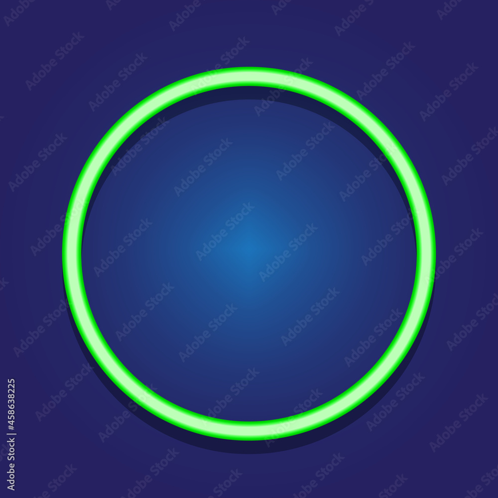 Neon green circle icon. Abstract round sign. Creative geometric figure. Art design. Vector illustration. Stock image.