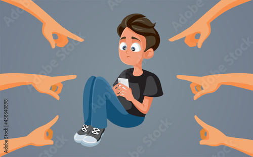 Sad Teen Boy Getting Harassed Online Vector Illustration photo