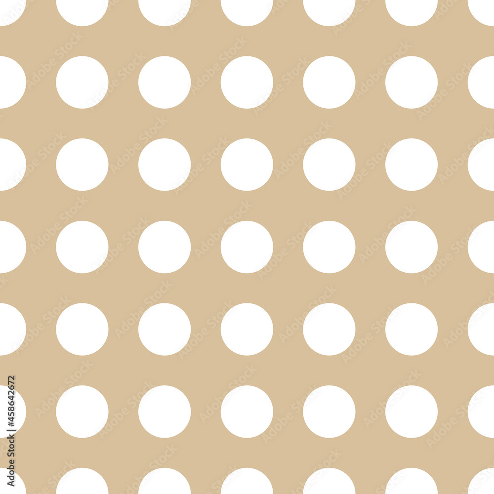 Polka Dot Pattern. White Dot on Marzipan Brown Background Color. Seamless Background for graphic design, fabric, textile, fashion. Color Trend spring - summer 2021. Polka Dot Pattern. White Dot on Marzipan Brown Background Color. Seamless Background for graphic design, fabric, textile, fashion. Color Trend spring - summer 2021.