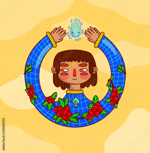 Ilustración de niño o persona con granos de café,  mexican child, planta de café ,latin mexican boy with coffee beans folklore, latino moreno, sembrar café dibujo para niños, ilustración infantil