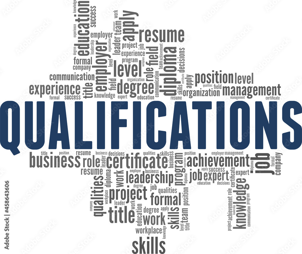 Qualifications vector illustration word cloud isolated on white background. Qualifications vector illustration word cloud isolated on white background.