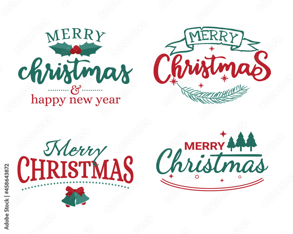 Merry Christmas lettering badge on white background