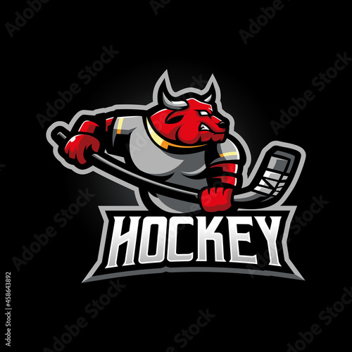 Bull hockey athletic club vector logo concept isolated on dark background