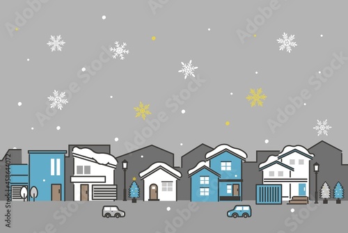 シンプルでかわいい冬の街並みのベクターイラスト素材／クリスマス／家