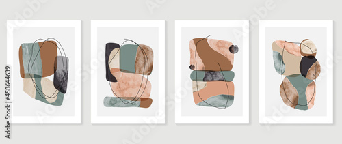 Set of abstract art background vector. Watercolor hand painted illustration for wall art, Wall decoration, poster, canvas prints, postcard and cover design.  