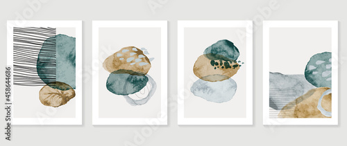 Set of abstract art background vector. Watercolor hand painted illustration for wall art, Wall decoration, poster, canvas prints, postcard and cover design.  