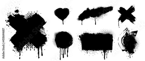 Set of grunge banners.Grunge backgrounds for sale. Spray Paint Vector Elements isolated on White Background  Lines and Drains Black ink splatters  Ink blots set  text frame  Street style.