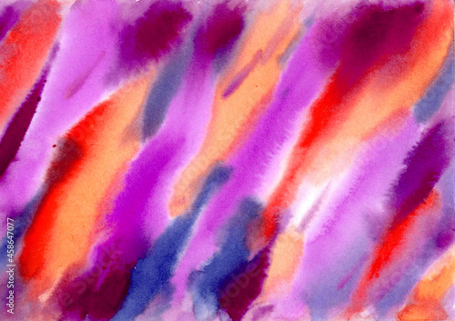 Multicolored watercolor Stains hand drawn abstract Background. orange, red, lilac, violet and purple Stain colorful Spots and Splashes Blobs texture. Multicolor Backdrop of Spot for packaging and web