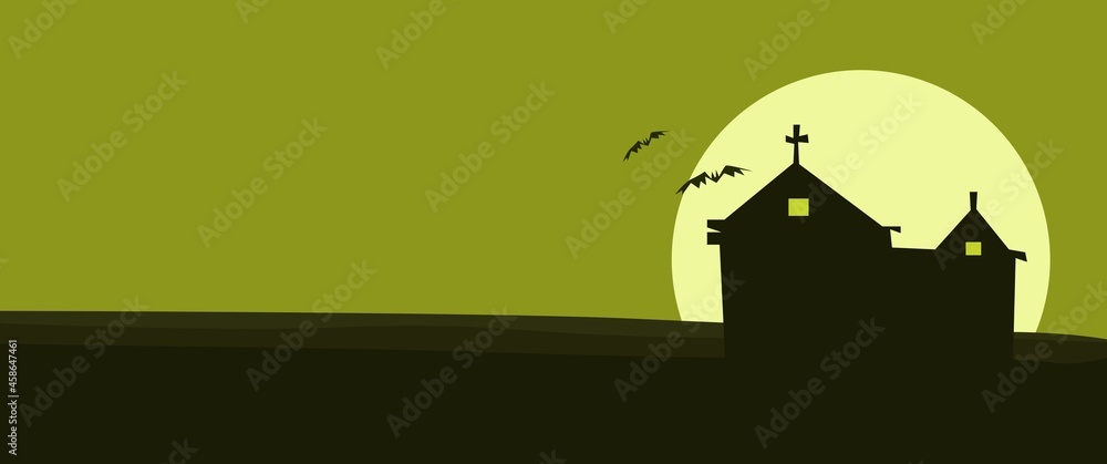 Halloween spooky house vector design illustration, halloween theme design. Halloween banner design, halloween background theme, halloween card design, happy halloween empty space background.