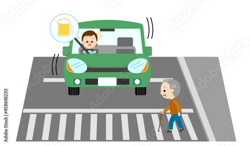飲酒運転の車と横断中の老人
