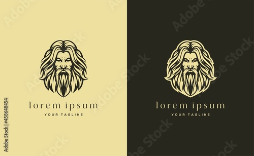 illustration of a old man face long hair logo design