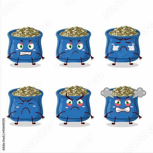 Thyme cartoon character with various angry expressions