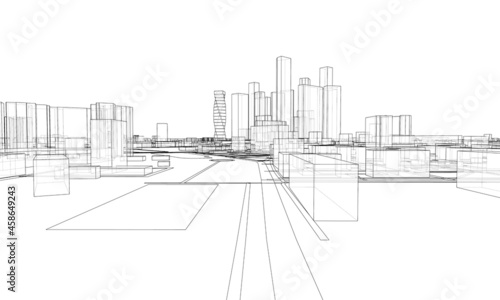 Vector lines buildings and city roads  town design