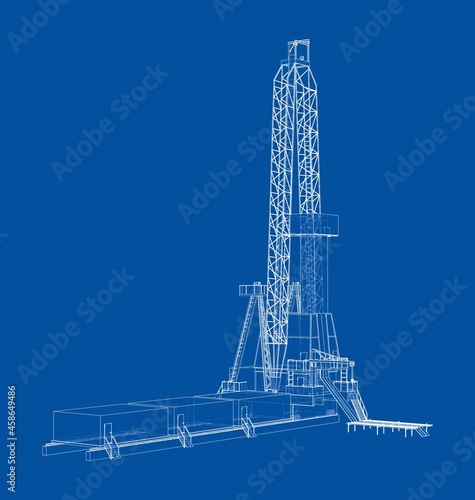 Oil rig. Vector rendering of 3d. Wire-frame style
