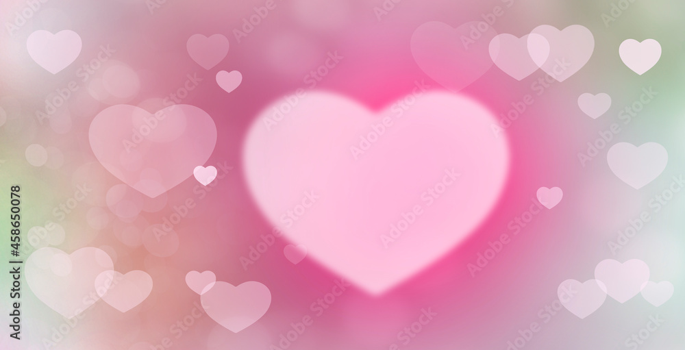 pink and green abstract bokeh heart backdrop