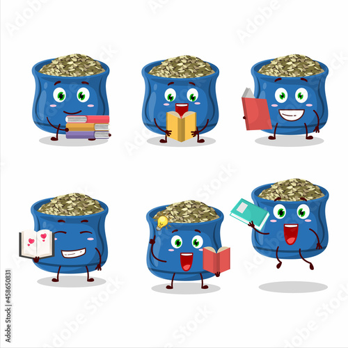 A picture of thyme cartoon character concept reading an amusing book