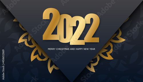 Brochure template 2022 Merry christmas black color with winter gold pattern