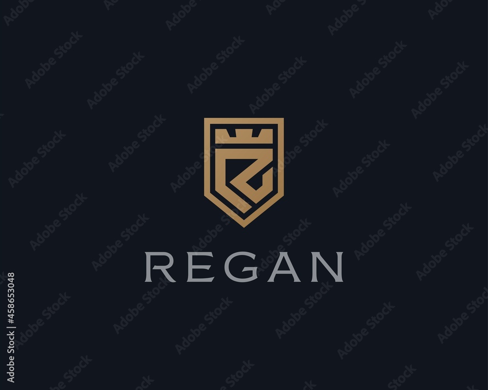 Premium monogram shield letter R initials logo. Elegant shield crown vector logo. Premium monogram shield letter R initials logo. Elegant shield crown vector logo.