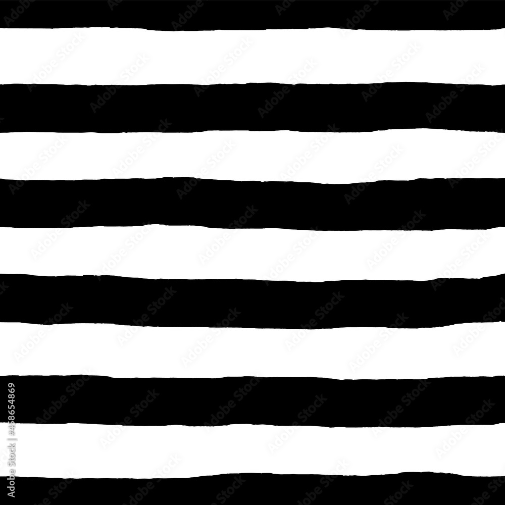 Fototapeta premium 手描きのシンプルな横向きしましまの背景:太めの白黒ボーダー