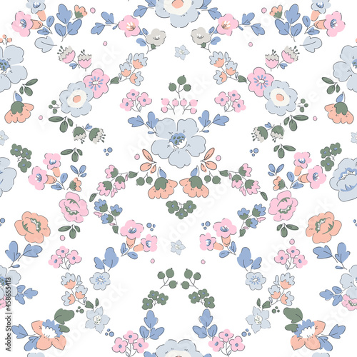 Beautiful seamless vector liberty pattern with gentle abstract flowers. Stock illustration.