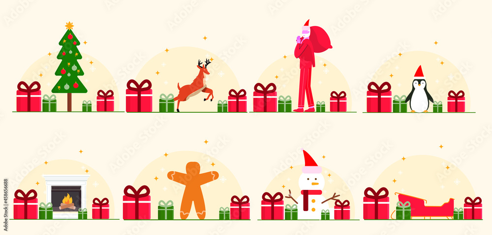 Set Of Christmas flat design illustration