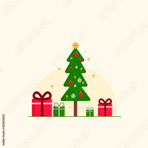 Christmas tree Flat Design Illustration