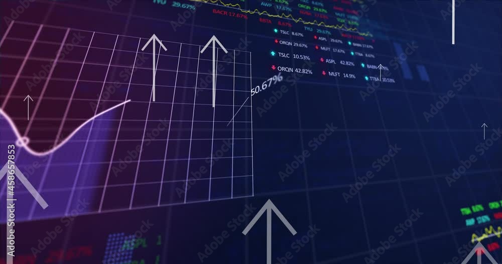 Animation of arrows over financial data processing Animation of arrows over financial data processing