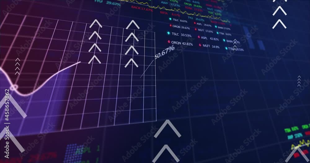 Animation of arrows over financial data processing Animation of arrows over financial data processing