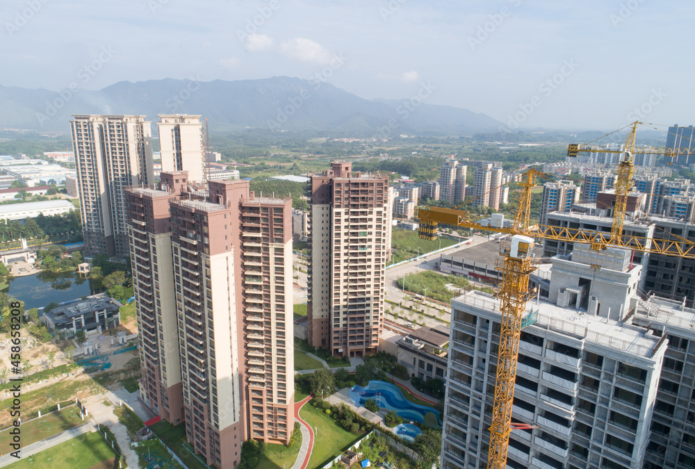 Fototapeta premium Aerial view of multistory apartment construction site in China