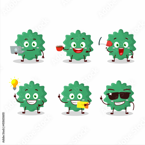 Haploviricotina cartoon character with various types of business emoticons