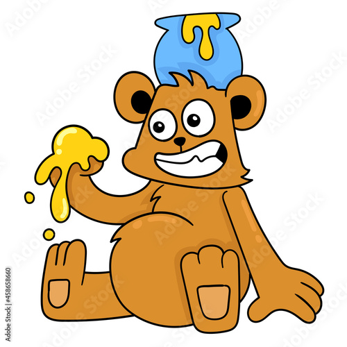 bear playing sweet honey, doodle icon image kawaii