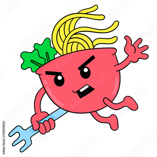 delicious bowl of udon ramen noodles, doodle icon image kawaii