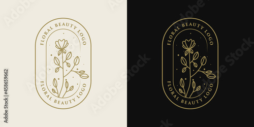 Botanical Hand Drawn collection Logo with Wild Flower and Leaves. Logo for spa and beauty salon, boutique, organic shop, wedding, floral designer, interior, photography, cosmetic. vector illustration