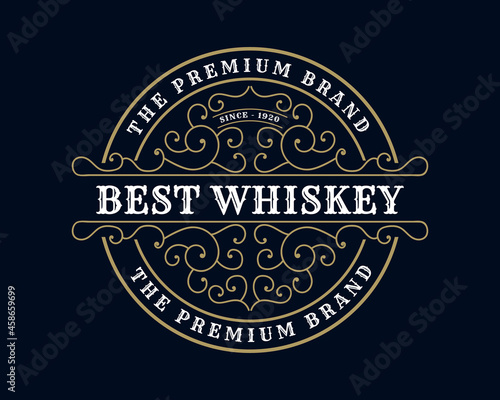 Vintage ornamental vector with floral ornament Suitable for whiskey, liquor, beer, brewery, wine, barber shop, coffee shop, tattoo studio, salon, boutique, hotel, shop signage engraving illustration