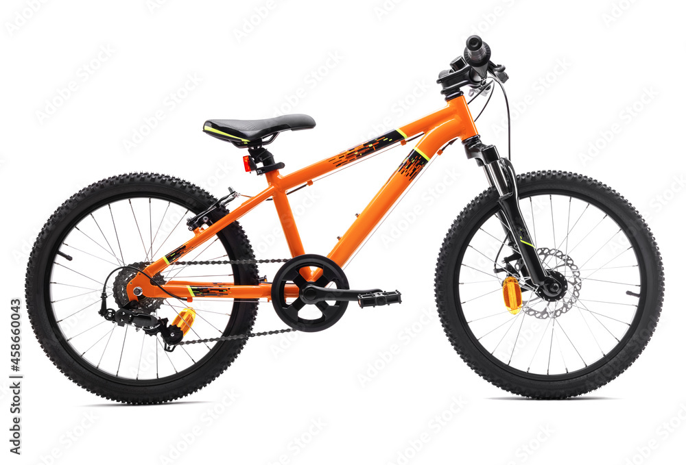 Sport orange mountain bicycle bike isolated on white background.