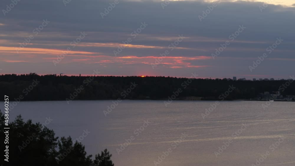 Drone aerial view of Kauna sea. Sunset moment. Lithuania landscape Drone aerial view of Kauna sea. Sunset moment. Lithuania landscape