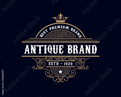 Vintage ornamental vector with floral ornament Suitable for whiskey, liquor, beer, brewery, wine, barber shop, coffee shop, tattoo studio, salon, boutique, hotel, shop signage engraving illustration