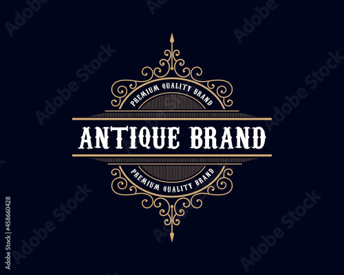 Vintage ornamental vector with floral ornament Suitable for whiskey, liquor, beer, brewery, wine, barber shop, coffee shop, tattoo studio, salon, boutique, hotel, shop signage engraving illustration