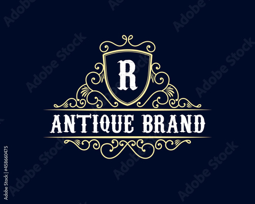 Vintage ornamental vector with floral ornament Suitable for whiskey, liquor, beer, brewery, wine, barber shop, coffee shop, tattoo studio, salon, boutique, hotel, shop signage engraving illustration