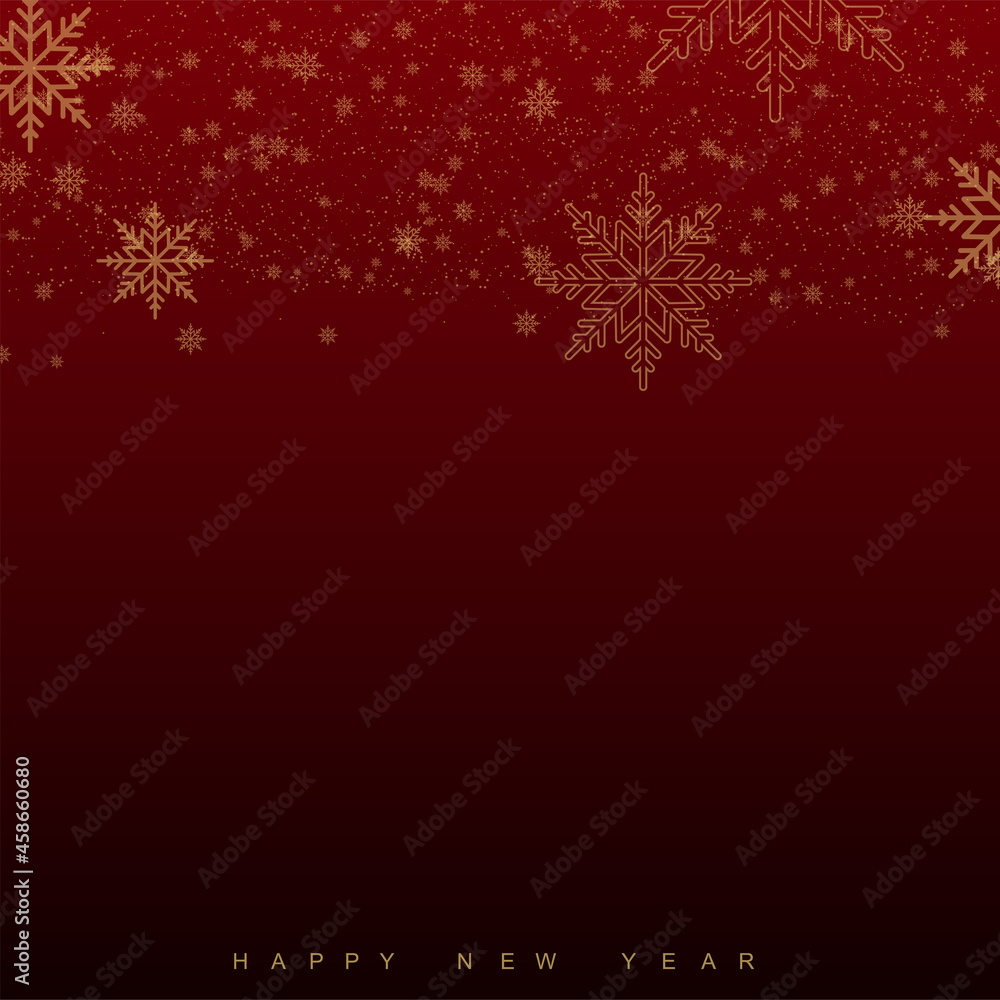 Xmas background with falling snowflakes on red background. Vector