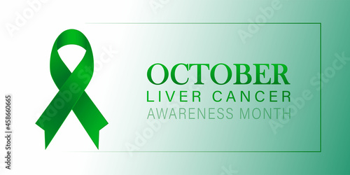 Vector Illustration of October is Liver Cancer Awareness Month - concept with jade or emerald green color ribbon