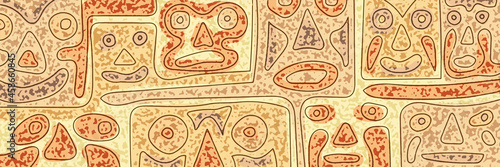Abstract creatures in ethnic style, vector banner	
