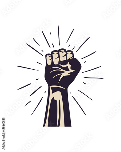 Protest draw and black fist with lines