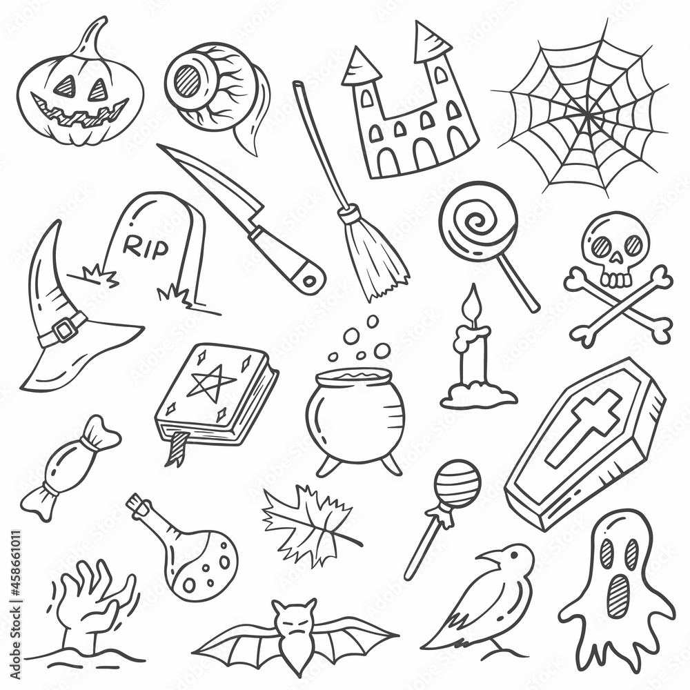 conjunto de doodle de vetor de clipart de halloween. um desenho de