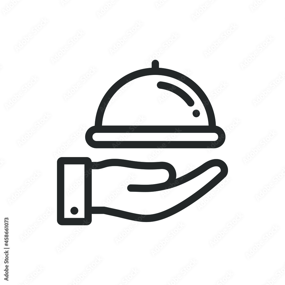 Fototapeta premium Cloche or platter on hand. Serving food icon design isolated on white background. Vector illustration