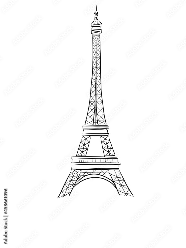 Sketch Paris with Tower on white background
