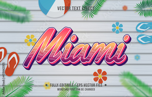 Text effect miami gradient style with summer season theme background