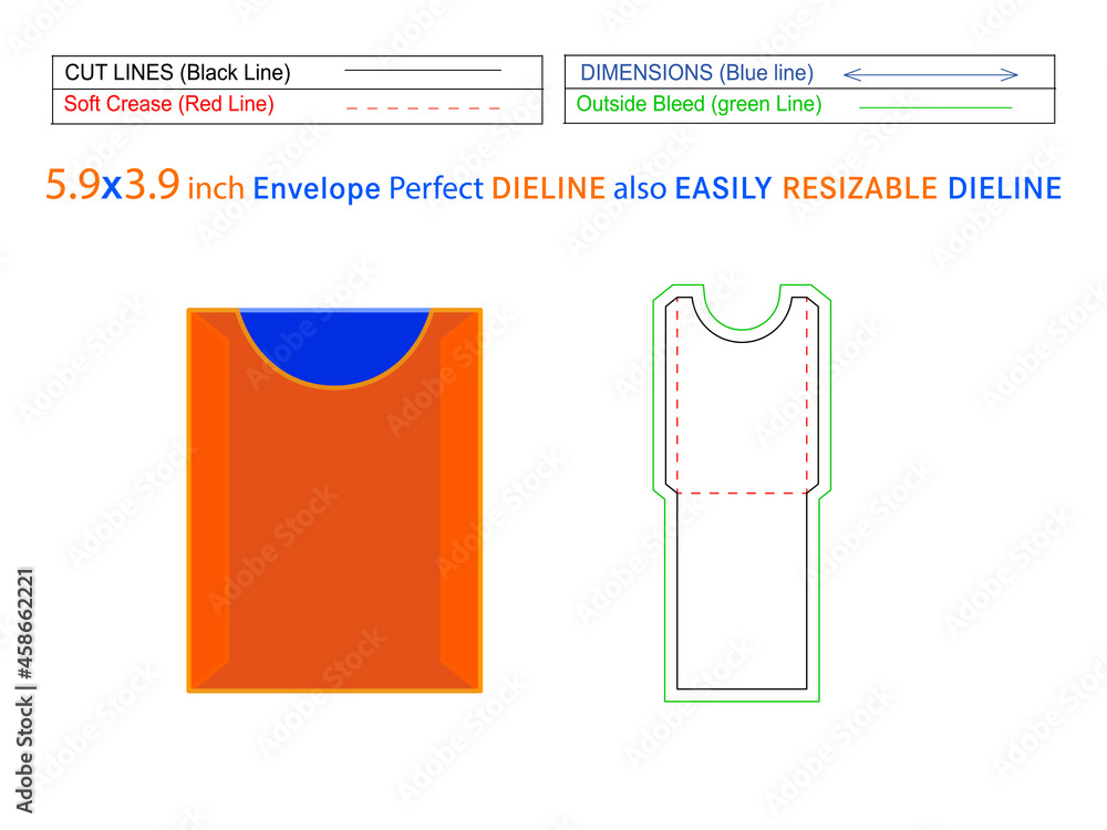 Custom Botanical laser cut envelope 5.9x3.9 inch dieline template and