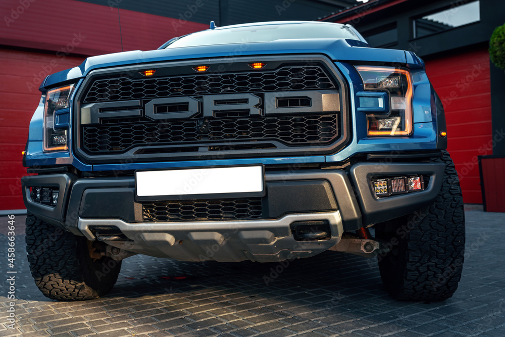 Ukraine, Odessa July 8 - 2021: Close up front view of Ford Raptor pick-up  truck. New Ford Ranger Raptor blue color on the parking. Photos | Adobe  Stock