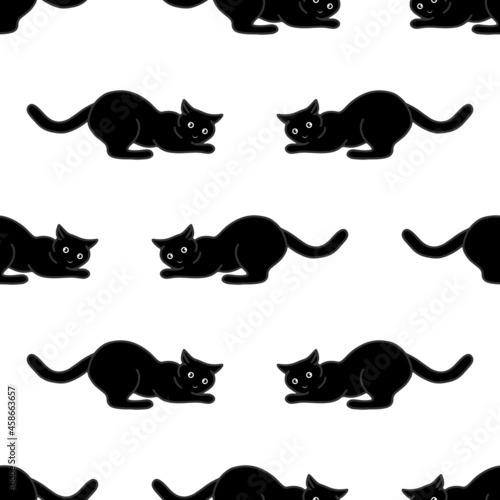 Seamless pattern with cute black cats. Texture for wallpapers  stationery  fabric  wrap  web page backgrounds  vector illustration
